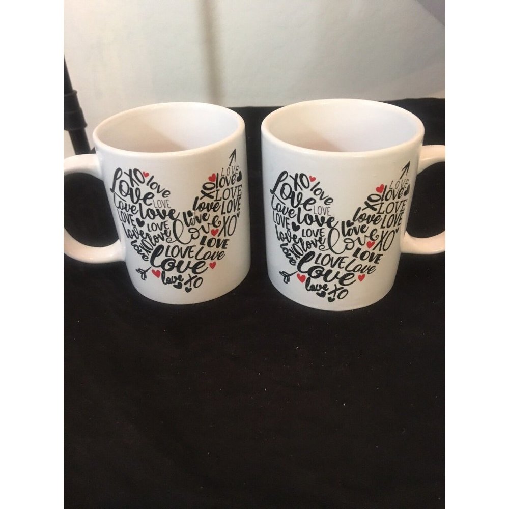 Love, XO, Heart Mugs (Set Of 2) New